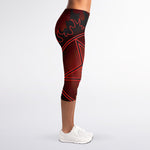 Black And Red Satanic Pentagram Print Women's Capri Leggings
