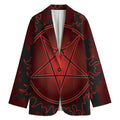 Black And Red Satanic Pentagram Print Women's Cotton Blazer