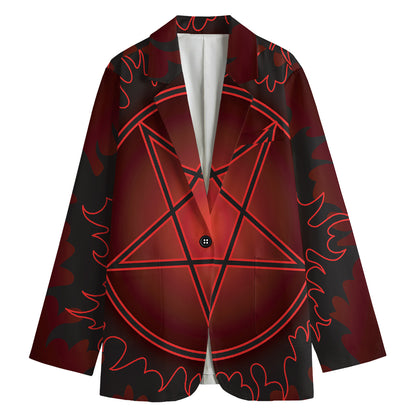 Black And Red Satanic Pentagram Print Women's Cotton Blazer