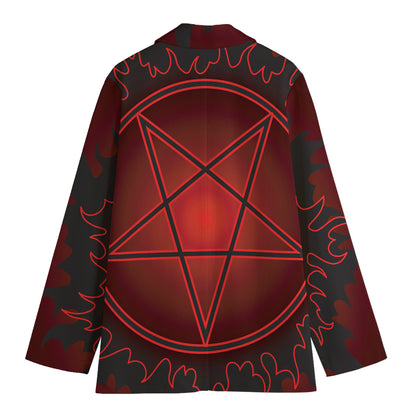 Black And Red Satanic Pentagram Print Women's Cotton Blazer