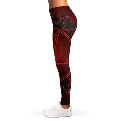 Black And Red Satanic Pentagram Print Women's Leggings