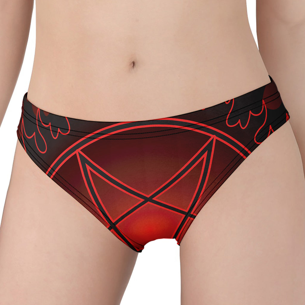 Black And Red Satanic Pentagram Print Women's Panties