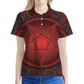 Black And Red Satanic Pentagram Print Women's Polo Shirt