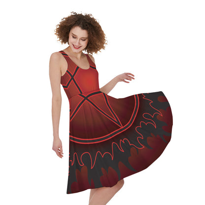Black And Red Satanic Pentagram Print Women's Sleeveless Dress