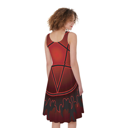 Black And Red Satanic Pentagram Print Women's Sleeveless Dress