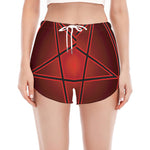 Black And Red Satanic Pentagram Print Women's Split Running Shorts