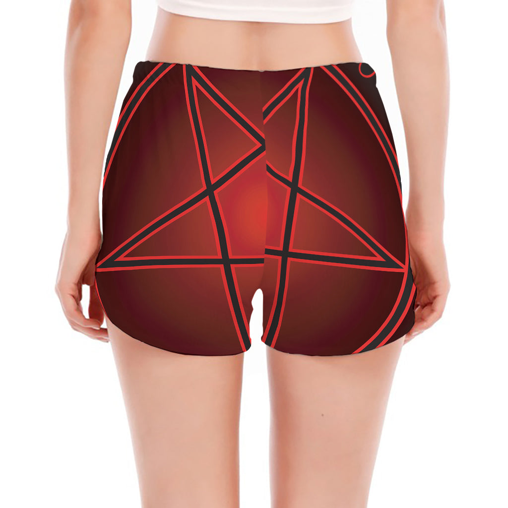 Black And Red Satanic Pentagram Print Women's Split Running Shorts