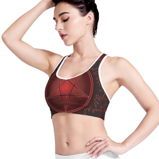 Black And Red Satanic Pentagram Print Women's Sports Bra