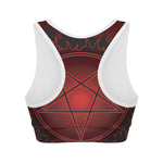 Black And Red Satanic Pentagram Print Women's Sports Bra
