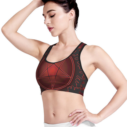 Black And Red Satanic Pentagram Print Women's Sports Bra