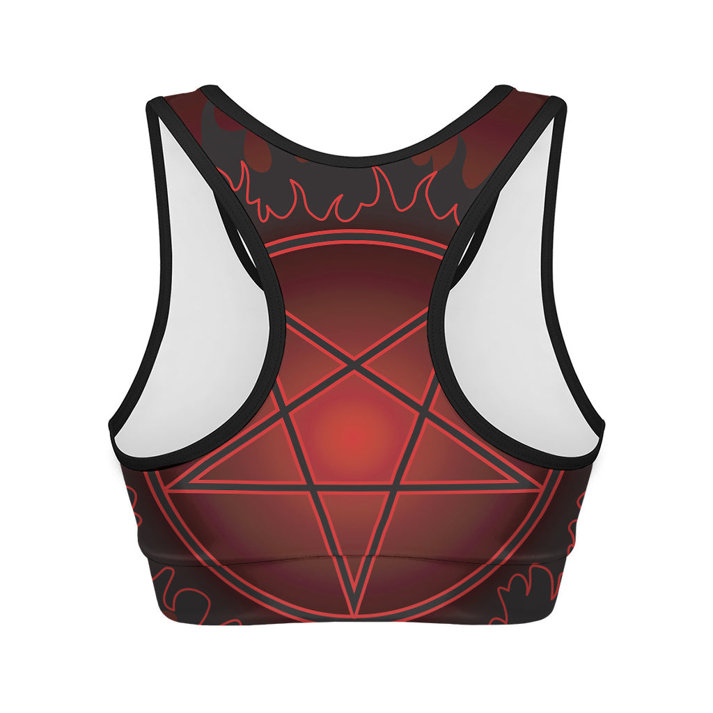 Black And Red Satanic Pentagram Print Women's Sports Bra