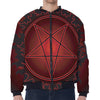 Black And Red Satanic Pentagram Print Zip Sleeve Bomber Jacket