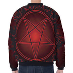 Black And Red Satanic Pentagram Print Zip Sleeve Bomber Jacket