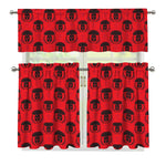 Black And Red Spartan Pattern Print 3 Piece Kitchen Curtains