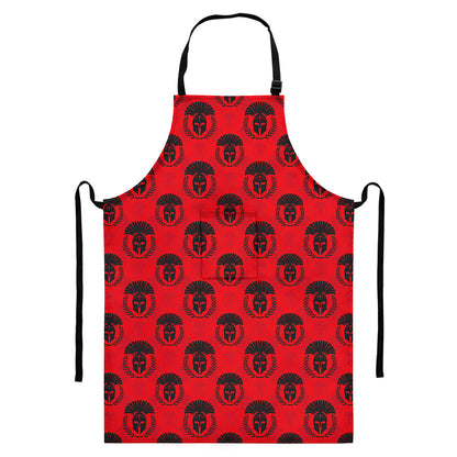 Black And Red Spartan Pattern Print Bib Apron With Pocket
