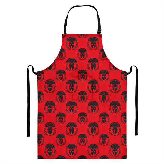 Black And Red Spartan Pattern Print Bib Apron With Pocket