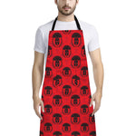 Black And Red Spartan Pattern Print Bib Apron With Pocket