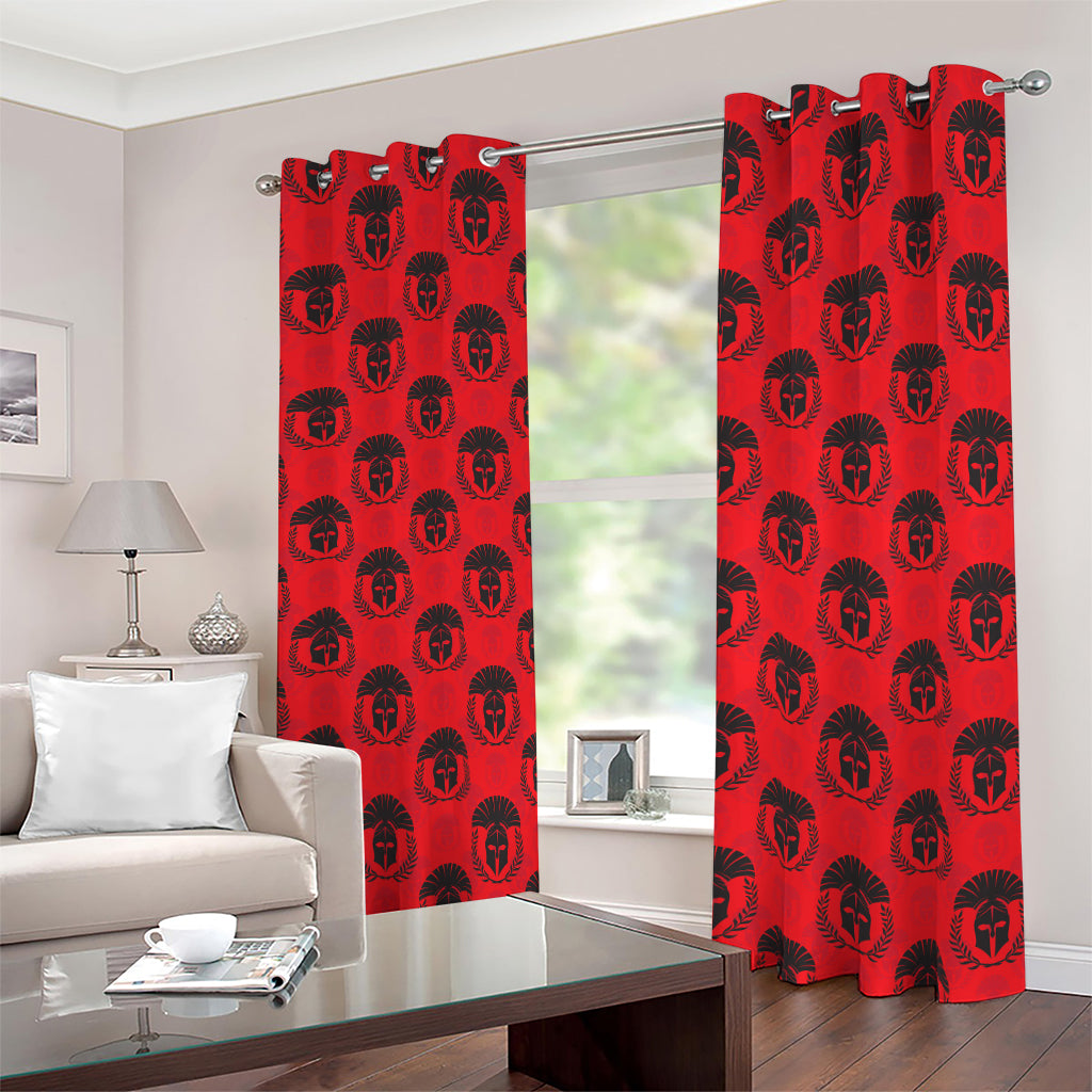 Black And Red Spartan Pattern Print Blackout Grommet Curtains