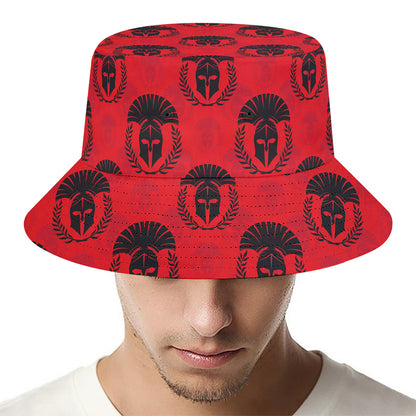 Black And Red Spartan Pattern Print Bucket Hat