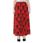 Black And Red Spartan Pattern Print Chiffon Maxi Skirt