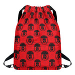 Black And Red Spartan Pattern Print Drawstring Backpack