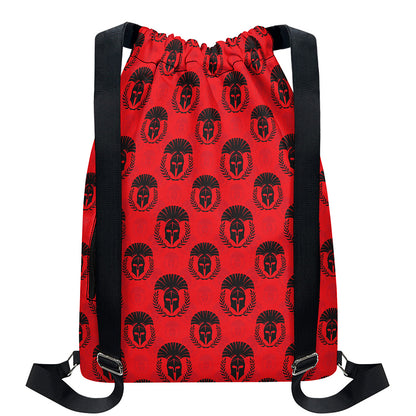 Black And Red Spartan Pattern Print Drawstring Backpack