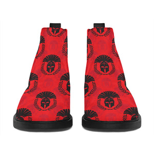 Black And Red Spartan Pattern Print Flat Ankle Boots