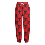 Black And Red Spartan Pattern Print Fleece Lined Knit Pants