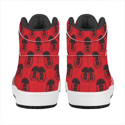 Black And Red Spartan Pattern Print High Top Leather Sneakers