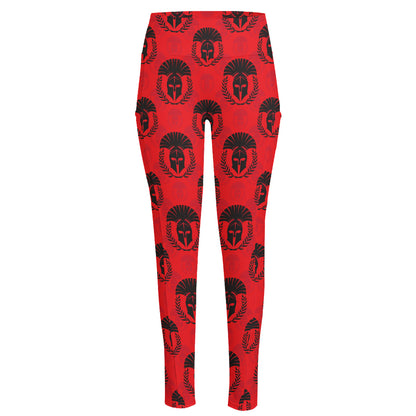 Black And Red Spartan Pattern Print High-Waisted Pocket Leggings