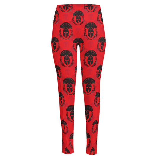 Black And Red Spartan Pattern Print High-Waisted Pocket Leggings