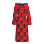 Black And Red Spartan Pattern Print Hooded Bathrobe