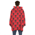 Black And Red Spartan Pattern Print Hoodie Blanket