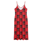 Black And Red Spartan Pattern Print Jersey Midi Cami Dress