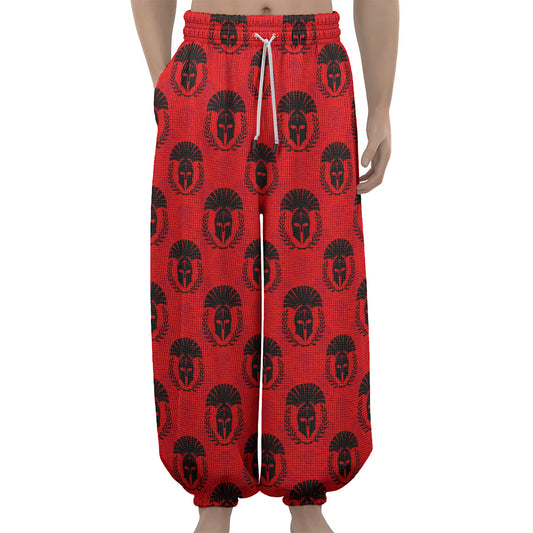 Black And Red Spartan Pattern Print Lantern Pants