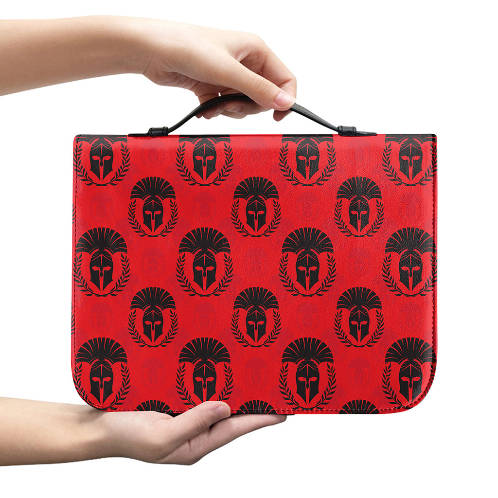 Black And Red Spartan Pattern Print Leather Bible Cover