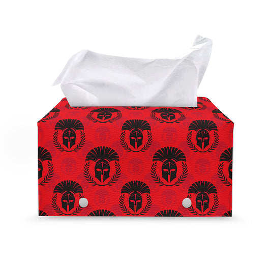 Black And Red Spartan Pattern Print Leather Tissue Box Cover