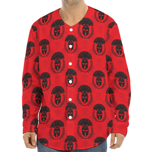 Black And Red Spartan Pattern Print Long Sleeve Baseball Jersey