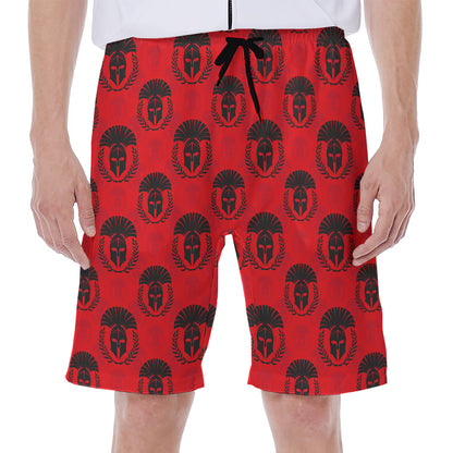 Black And Red Spartan Pattern Print Men's Beach Shorts