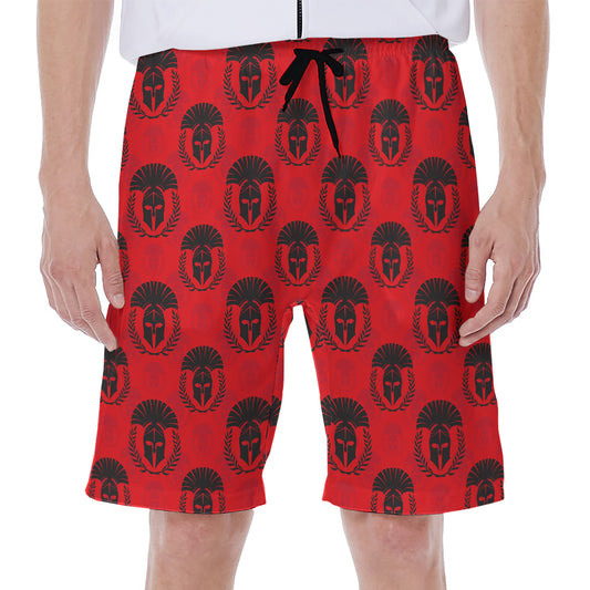 Black And Red Spartan Pattern Print Men's Beach Shorts