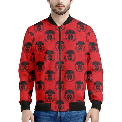 Black And Red Spartan Pattern Print Men's Bomber Jacket