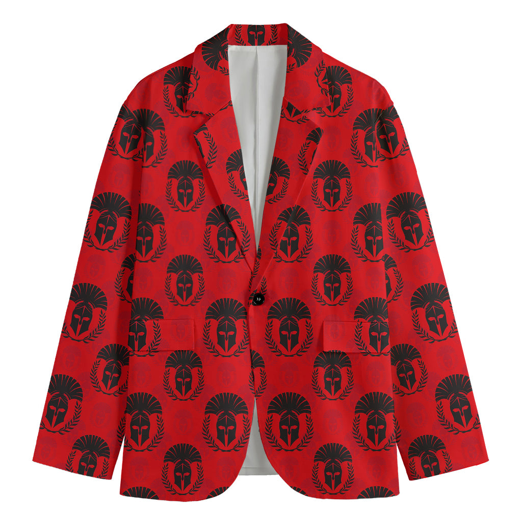 Black And Red Spartan Pattern Print Men's Cotton Blazer