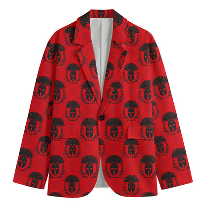 Black And Red Spartan Pattern Print Men's Cotton Blazer