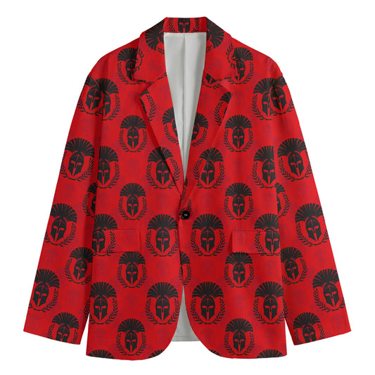 Black And Red Spartan Pattern Print Men's Cotton Blazer