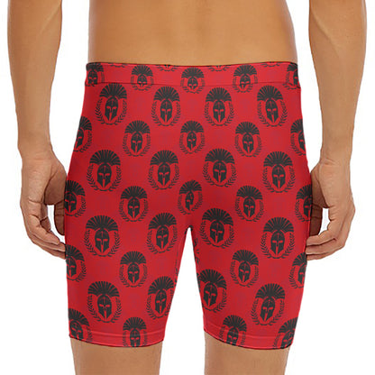 Black And Red Spartan Pattern Print Men's Long Boxer Briefs