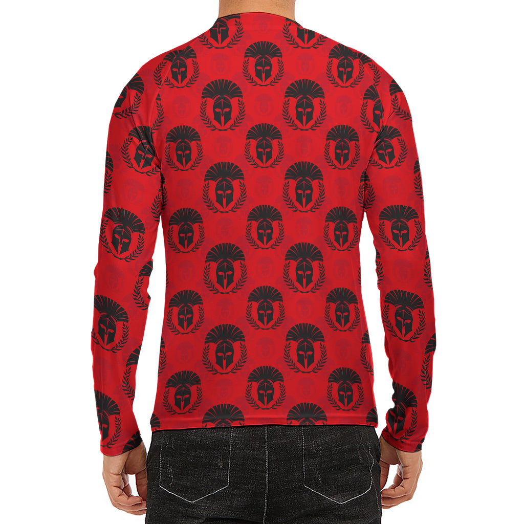 Black And Red Spartan Pattern Print Men's Long Sleeve Rash Guard