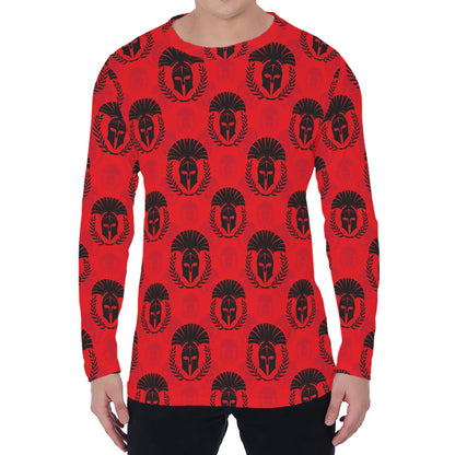 Black And Red Spartan Pattern Print Men's Long Sleeve T-Shirt