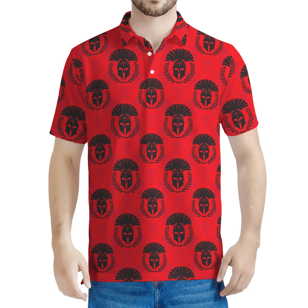 Black And Red Spartan Pattern Print Men's Polo Shirt