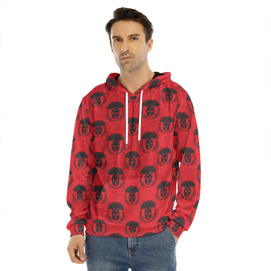 Black And Red Spartan Pattern Print Men's Velvet Pullover Hoodie