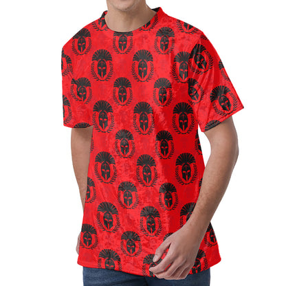Black And Red Spartan Pattern Print Men's Velvet T-Shirt